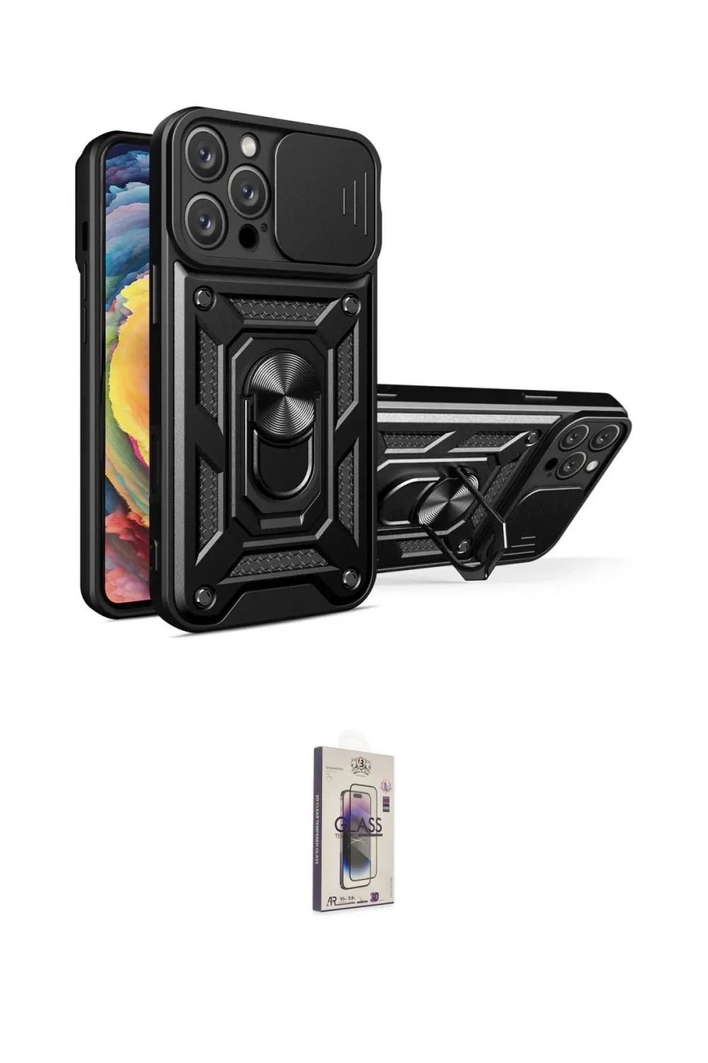 ieg™ iPhone 16 Pro Kılıf Ahenk Klasik - Siyah Bilvis 3D Cam Ekran Koruyucu