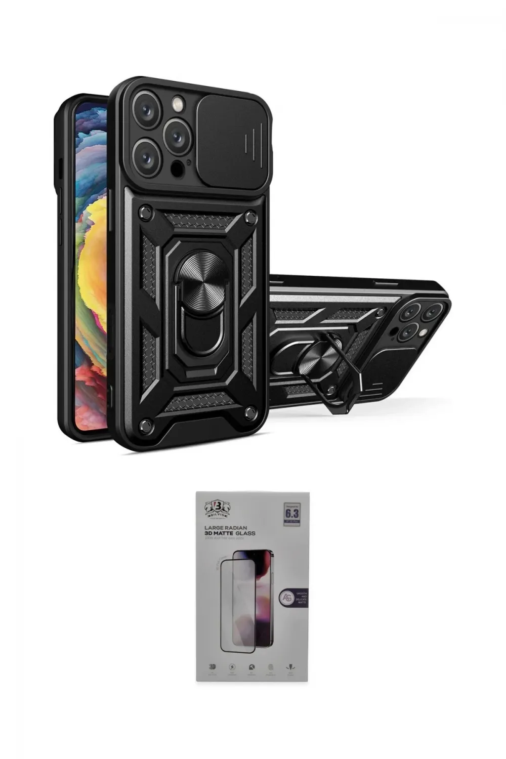 ieg™ iPhone 16 Pro Kılıf Ahenk Klasik - Siyah Bilvis 3D Mat Cam Ekran Koruyucu