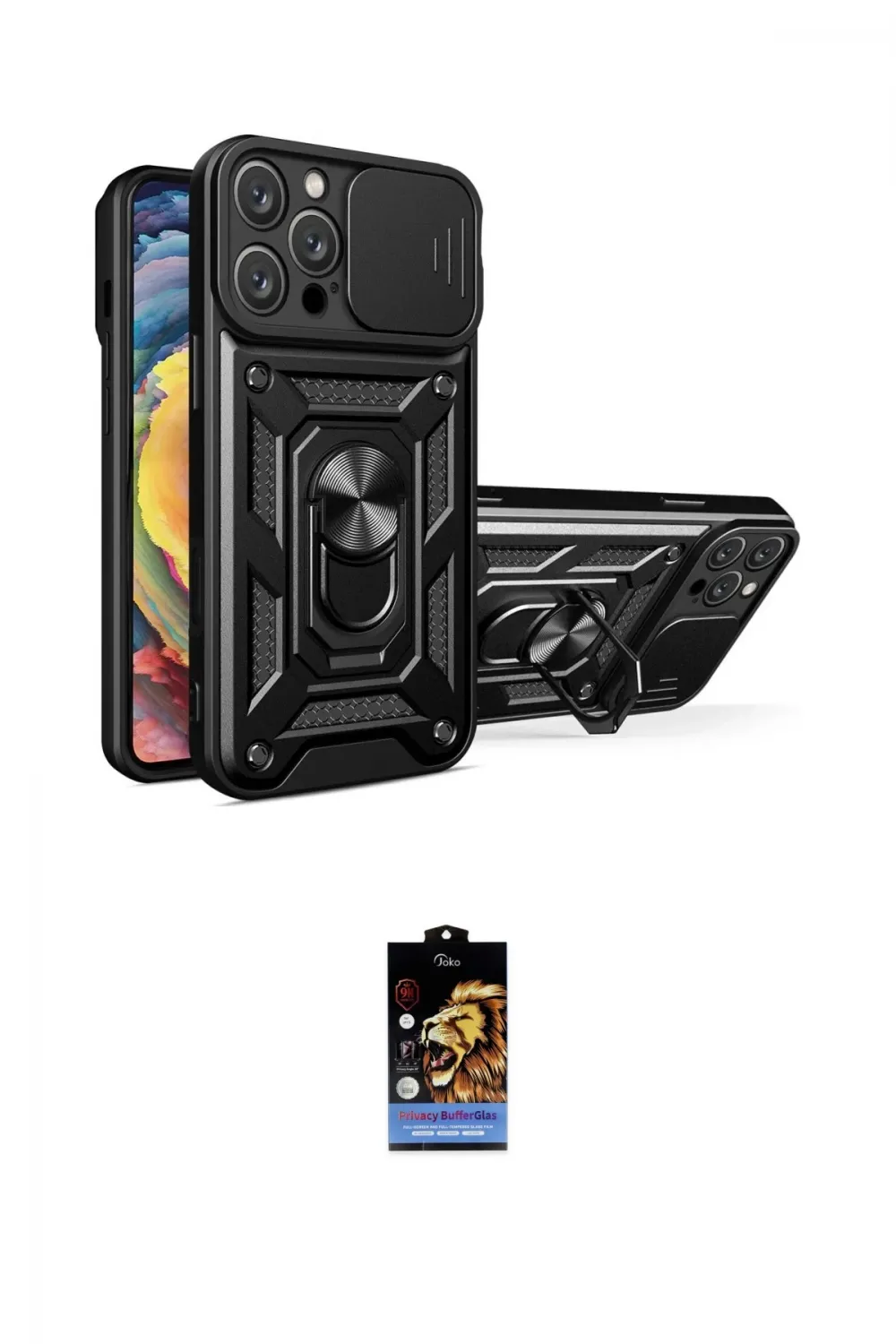 ieg™ iPhone 16 Pro Kılıf Ahenk Klasik - Siyah Buffer Hayalet Cam Ekran Koruyucu