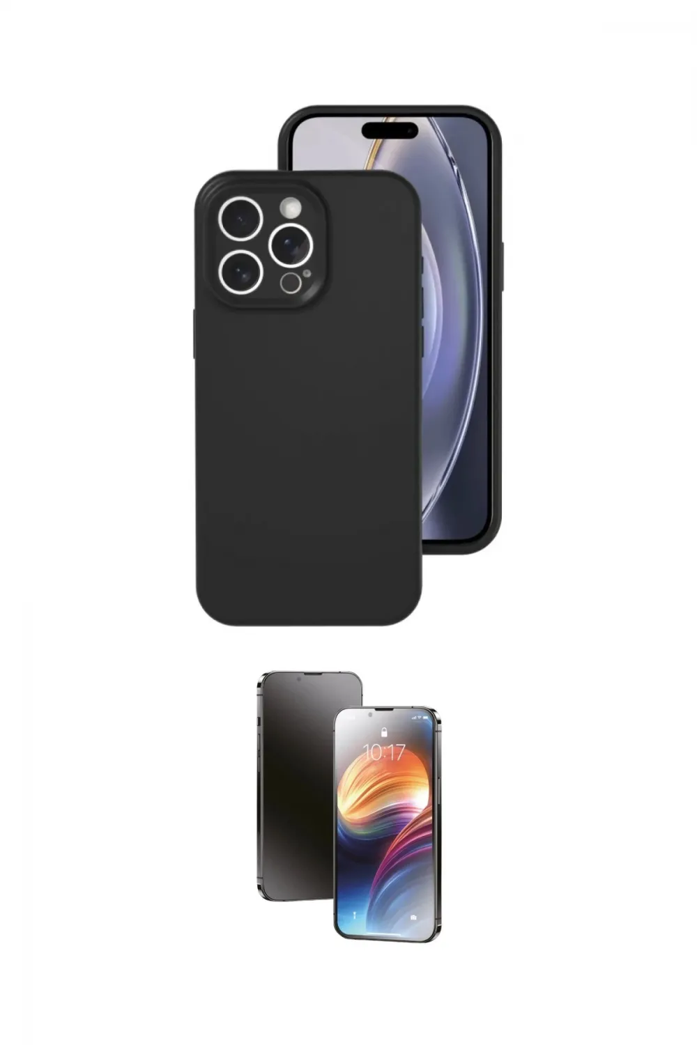ieg™ iPhone 16 Pro Kılıf Ahenk Serisi - Siyah 3D Antistatik Mat Seramik Nano Ekran Koruyucu