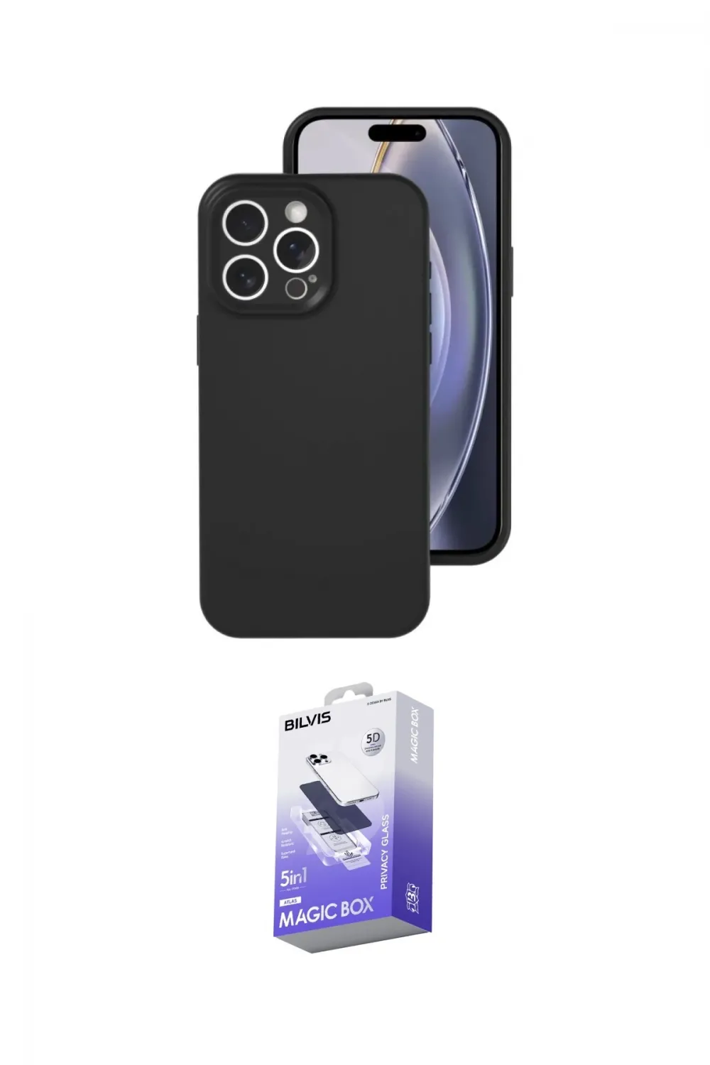 ieg™ iPhone 16 Pro Kılıf Ahenk Serisi - Siyah Bilvis 5in1 5D Magic Hayalet Cam Ekran Koruyucu