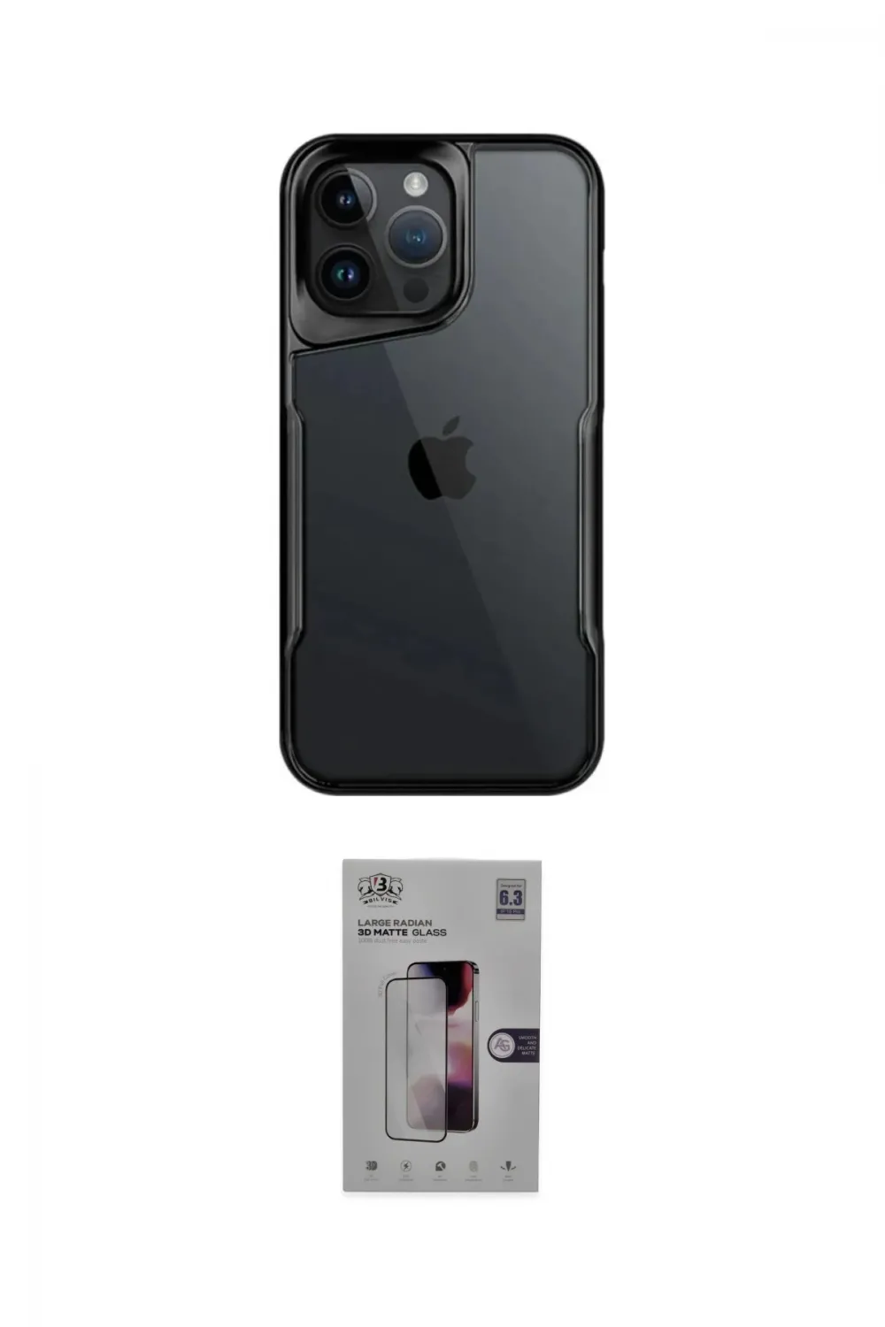 ieg™ iPhone 16 Pro Kılıf Akış Çizgi Koleksiyonu - Siyah Bilvis 3D Mat Cam Ekran Koruyucu