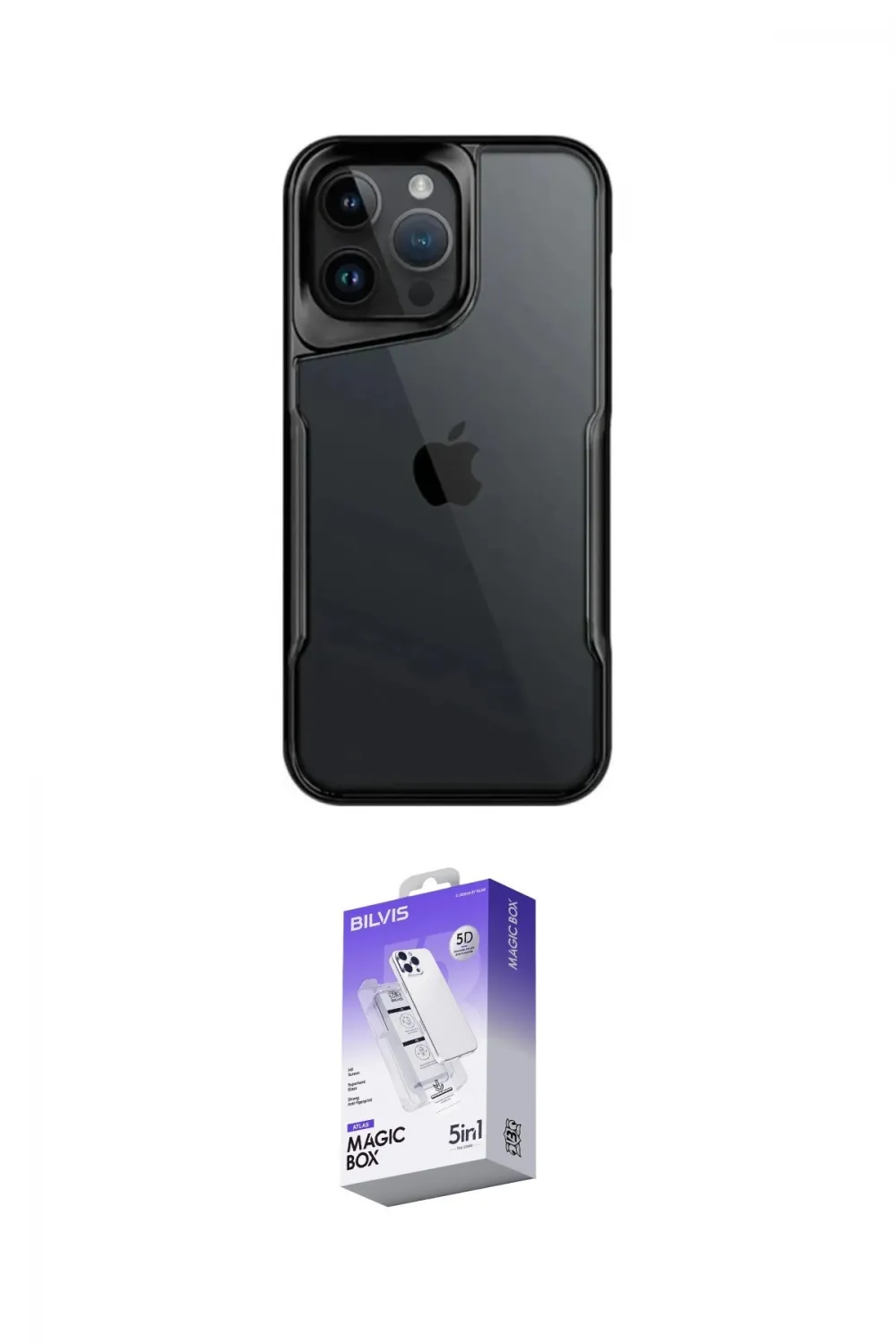 ieg™ iPhone 16 Pro Kılıf Akış Çizgi Koleksiyonu - Siyah Bilvis 5in1 3D Magic Cam Ekran Koruyucu