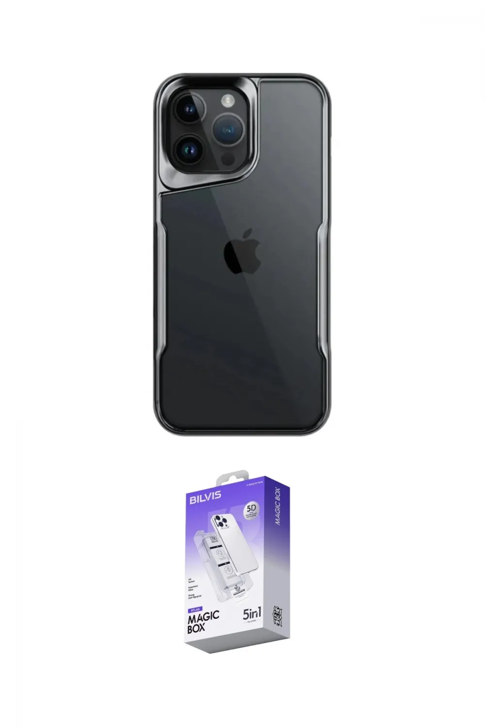 ieg™ iPhone 16 Pro Kılıf Akış Çizgi Koleksiyonu - Siyah Bilvis 5in1 3D Magic Cam Ekran Koruyucu