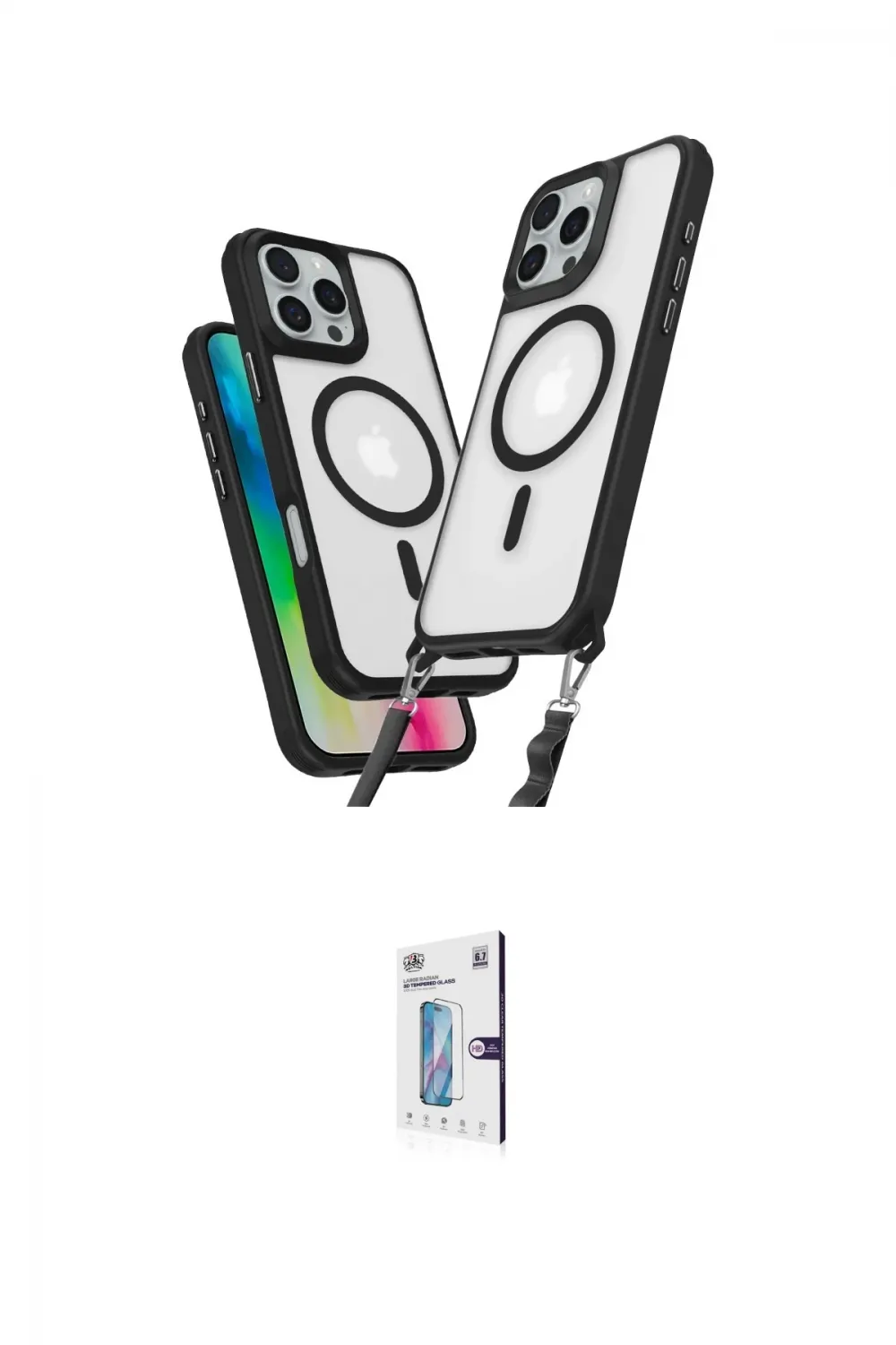 ieg™ iPhone 16 Pro Kılıf Atlas Doku Koleksiyonu - Siyah Bilvis 0.18mm Plus Cam Ekran Koruyucu