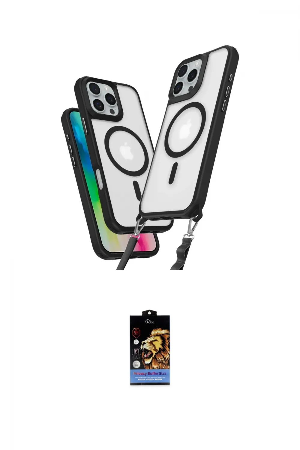 ieg™ iPhone 16 Pro Kılıf Atlas Doku Koleksiyonu - Siyah Buffer Hayalet Cam Ekran Koruyucu