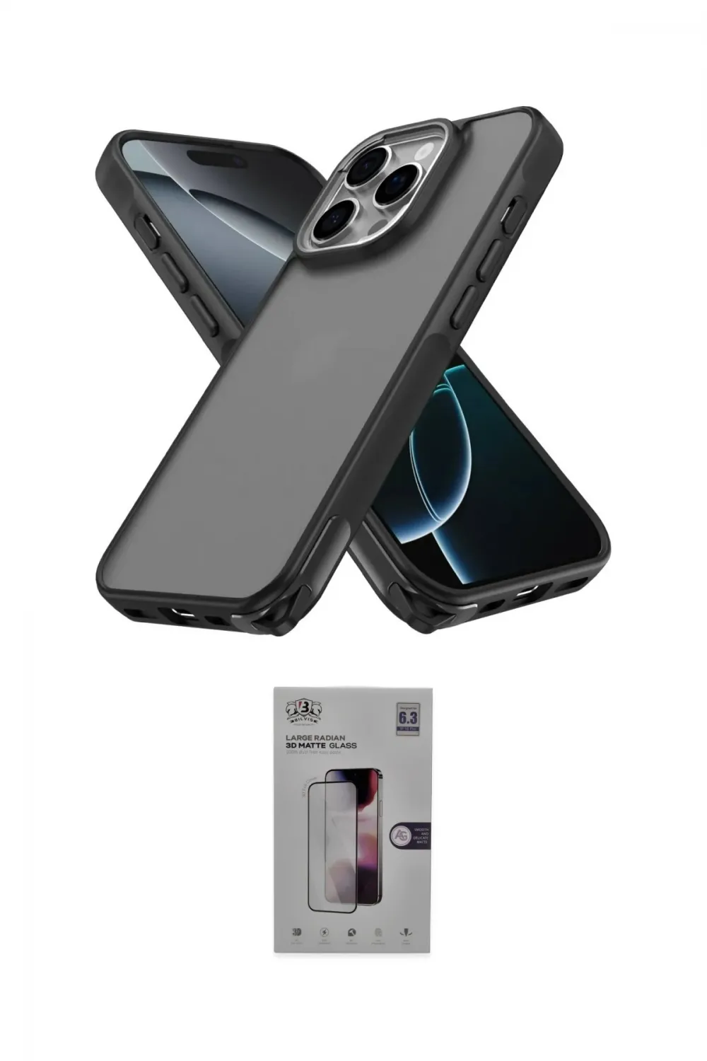 ieg™ iPhone 16 Pro Kılıf Atlas Form - Siyah Bilvis 3D Mat Cam Ekran Koruyucu