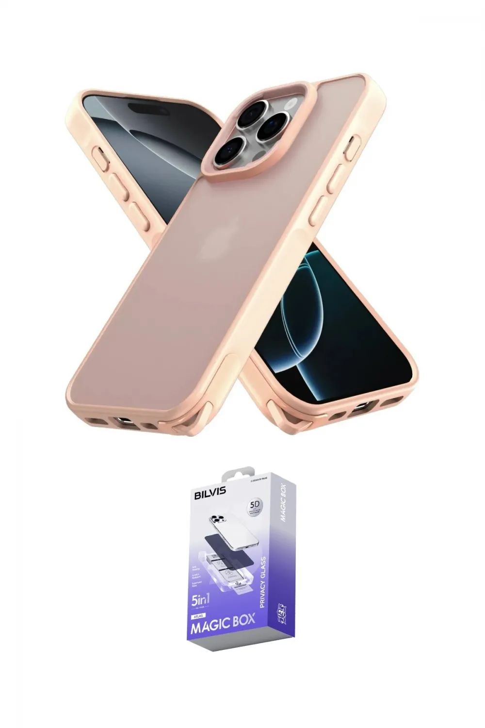 ieg™ iPhone 16 Pro Kılıf Atlas Form - Siyah Bilvis 5in1 5D Magic Hayalet Cam Ekran Koruyucu