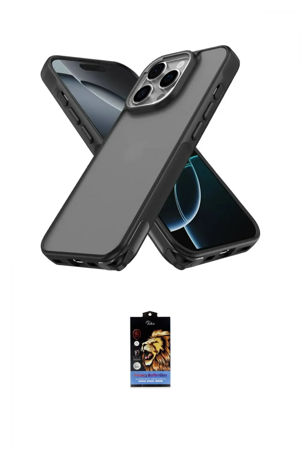 ieg™ iPhone 16 Pro Kılıf Atlas Form - Siyah Buffer Hayalet Cam Ekran Koruyucu
