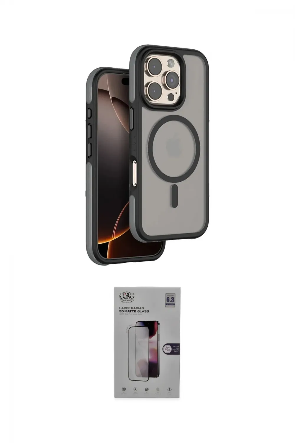 ieg™ iPhone 16 Pro Kılıf Çekirdek Minimal Prime - Siyah Bilvis 3D Mat Cam Ekran Koruyucu