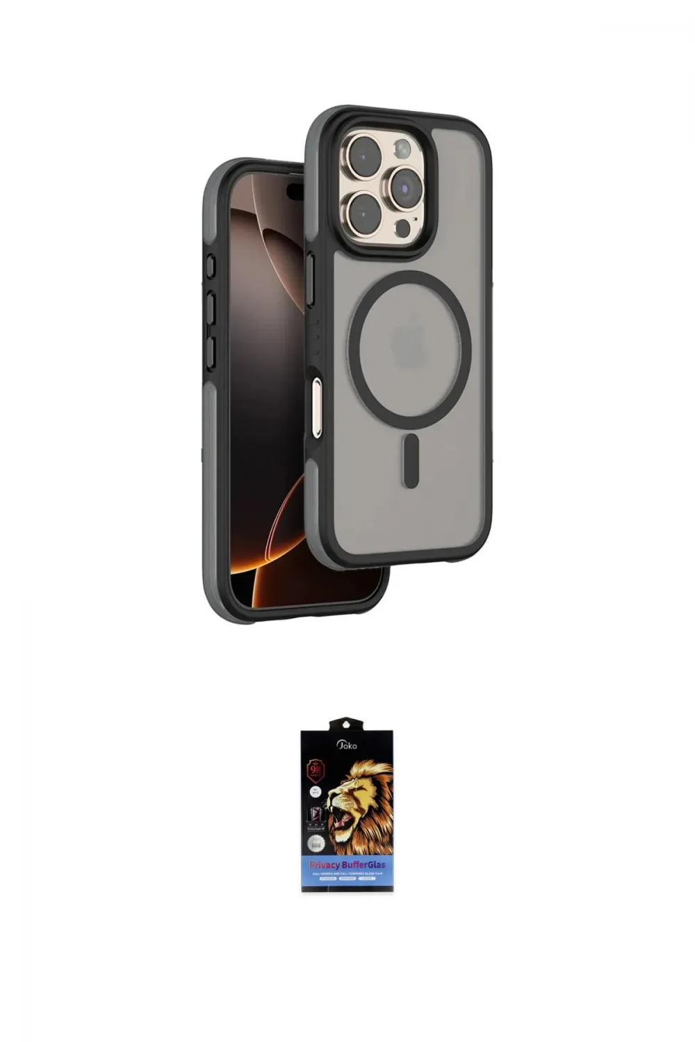 ieg™ iPhone 16 Pro Kılıf Çekirdek Minimal Prime - Siyah Buffer Hayalet Cam Ekran Koruyucu