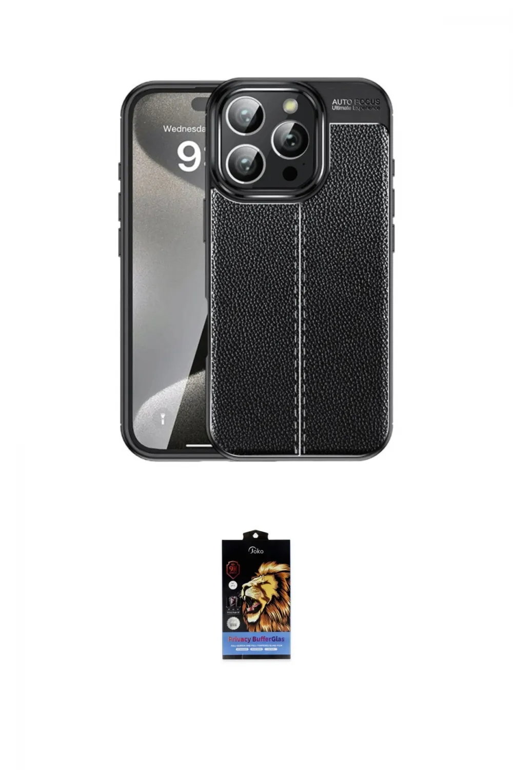 ieg™ iPhone 16 Pro Kılıf Doruk Klasik Özel Seri - Siyah Buffer Hayalet Cam Ekran Koruyucu