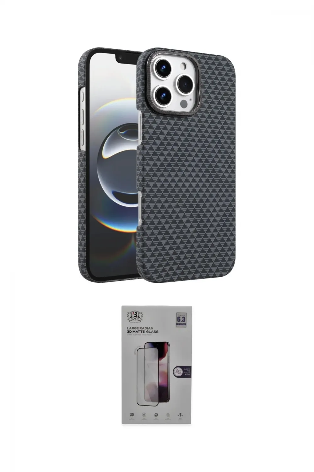 ieg™ iPhone 16 Pro Kılıf Doruk Serisi - Siyah Bilvis 3D Mat Cam Ekran Koruyucu