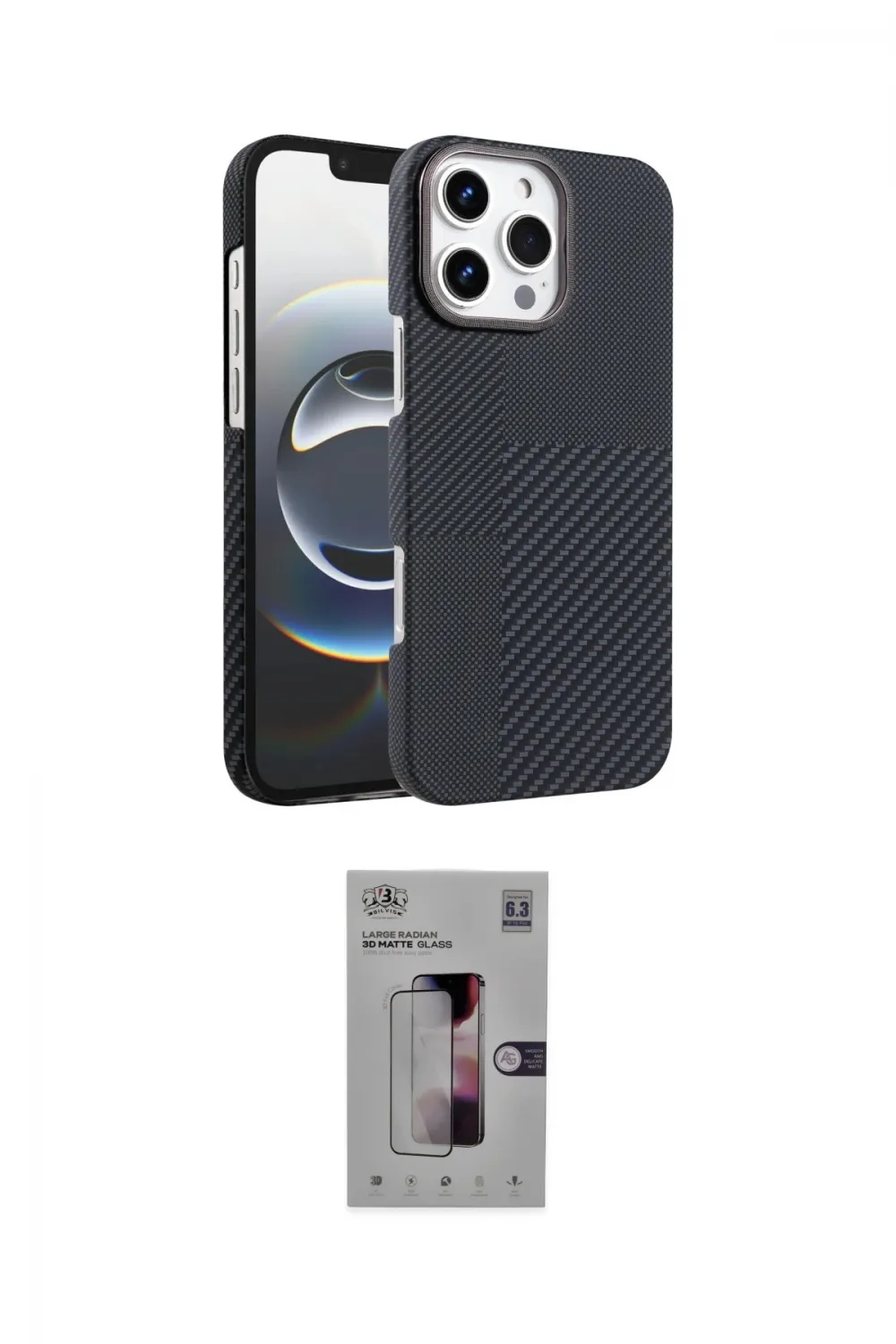 ieg™ iPhone 16 Pro Kılıf Doruk Serisi - Siyah Bilvis 3D Mat Cam Ekran Koruyucu