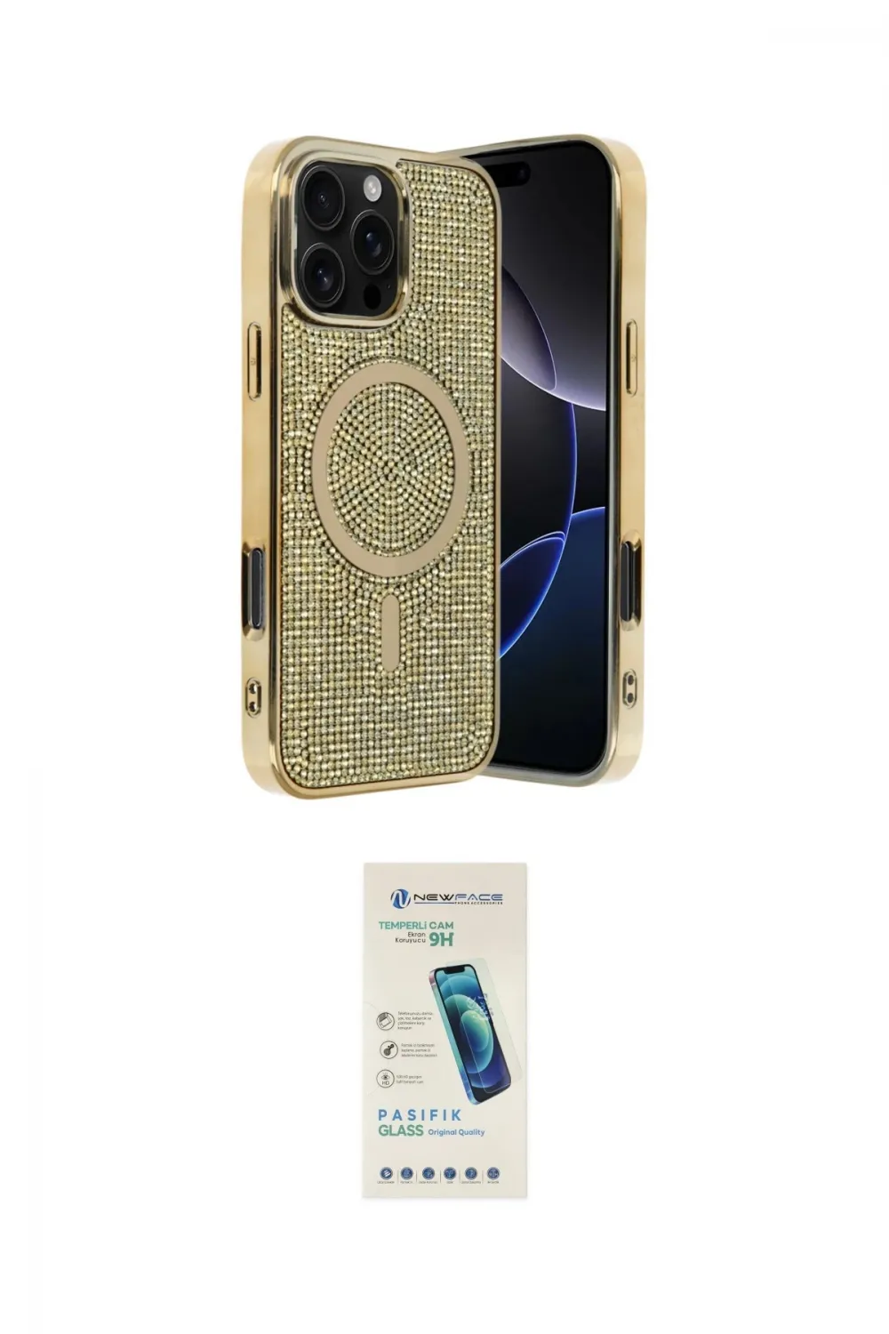 ieg™ iPhone 16 Pro Kılıf Eksen Çizgi - Şeffaf Pasifik Cam Ekran Koruyucu
