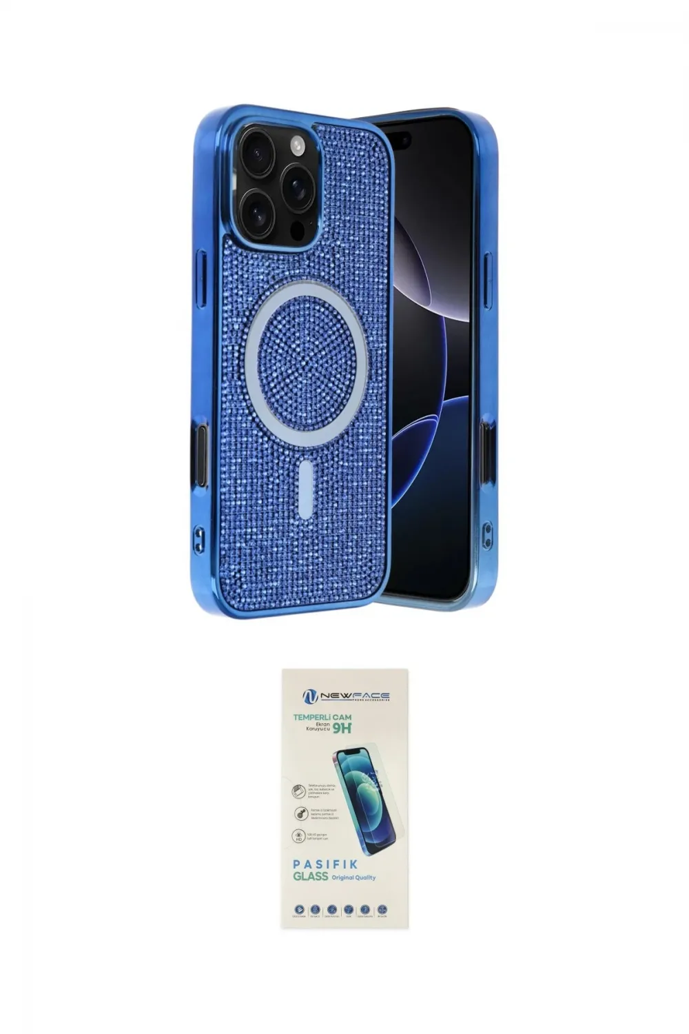 ieg™ iPhone 16 Pro Kılıf Eksen Çizgi - Şeffaf Pasifik Cam Ekran Koruyucu