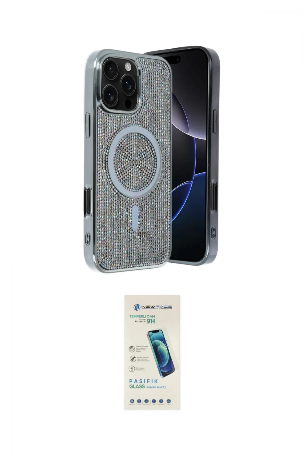 ieg™ iPhone 16 Pro Kılıf Eksen Çizgi - Şeffaf Pasifik Cam Ekran Koruyucu