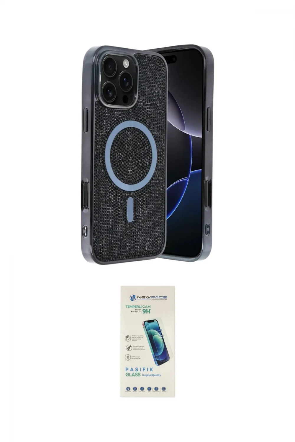 ieg™ iPhone 16 Pro Kılıf Eksen Çizgi - Şeffaf Pasifik Cam Ekran Koruyucu
