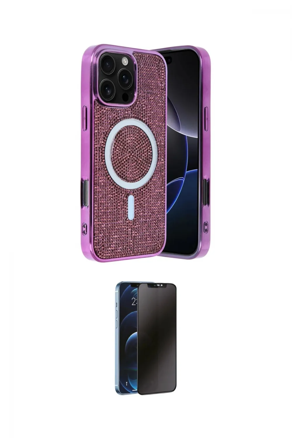 ieg™ iPhone 16 Pro Kılıf Eksen Çizgi - Siyah 3D Antistatik Hayalet Cam Ekran Koruyucu