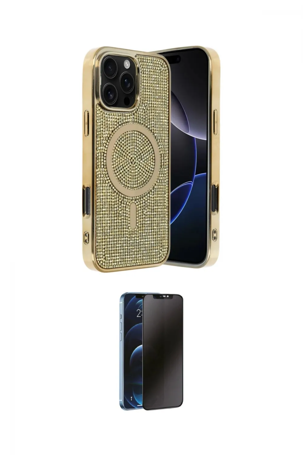 ieg™ iPhone 16 Pro Kılıf Eksen Çizgi - Siyah 3D Antistatik Hayalet Cam Ekran Koruyucu