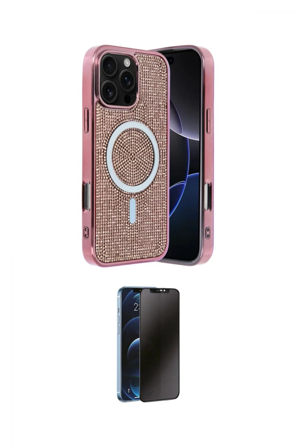 ieg™ iPhone 16 Pro Kılıf Eksen Çizgi - Siyah 3D Antistatik Hayalet Cam Ekran Koruyucu