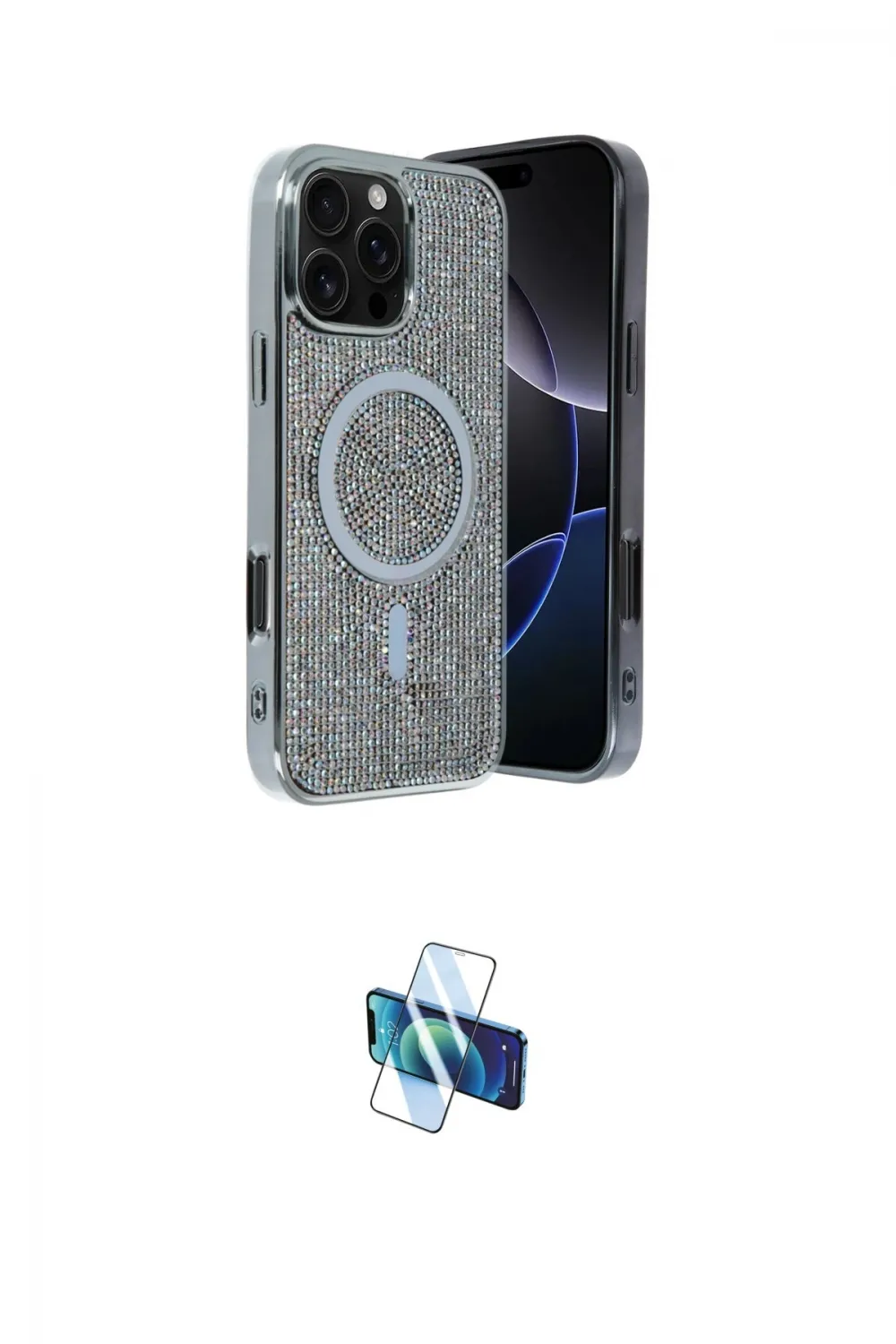 ieg™ iPhone 16 Pro Kılıf Eksen Çizgi - Siyah 3D Antistatik Seramik Nano Ekran Koruyucu