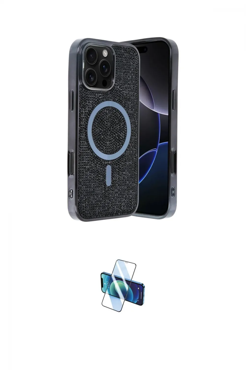 ieg™ iPhone 16 Pro Kılıf Eksen Çizgi - Siyah 3D Antistatik Seramik Nano Ekran Koruyucu