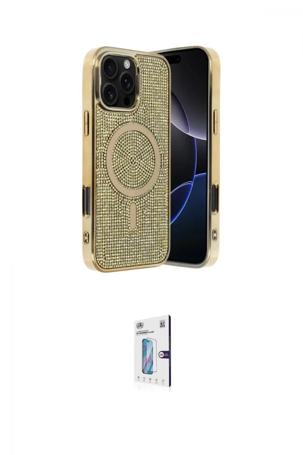 ieg™ iPhone 16 Pro Kılıf Eksen Çizgi - Siyah Bilvis 0.18mm Plus Cam Ekran Koruyucu