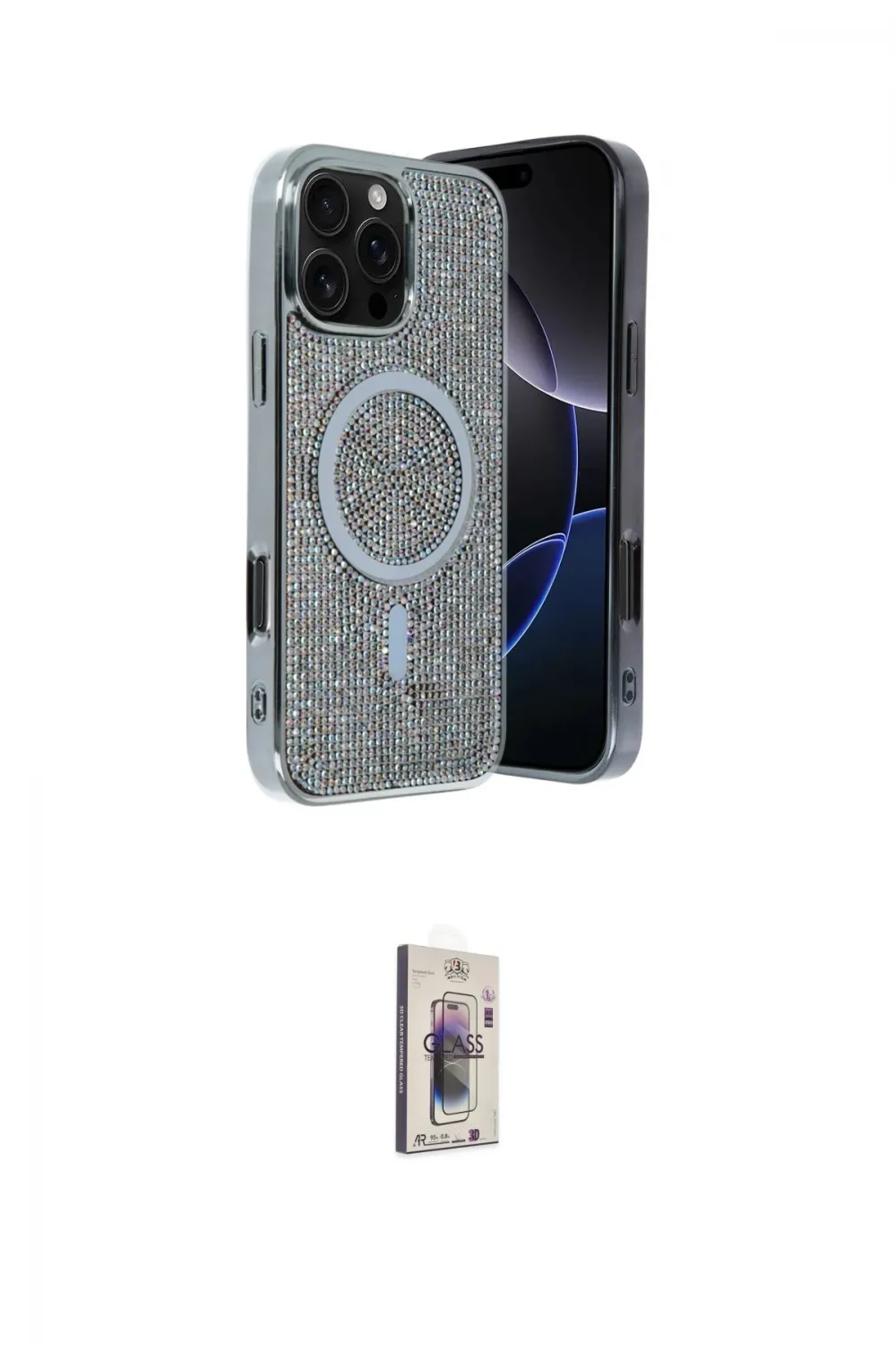 ieg™ iPhone 16 Pro Kılıf Eksen Çizgi - Siyah Bilvis 3D Cam Ekran Koruyucu