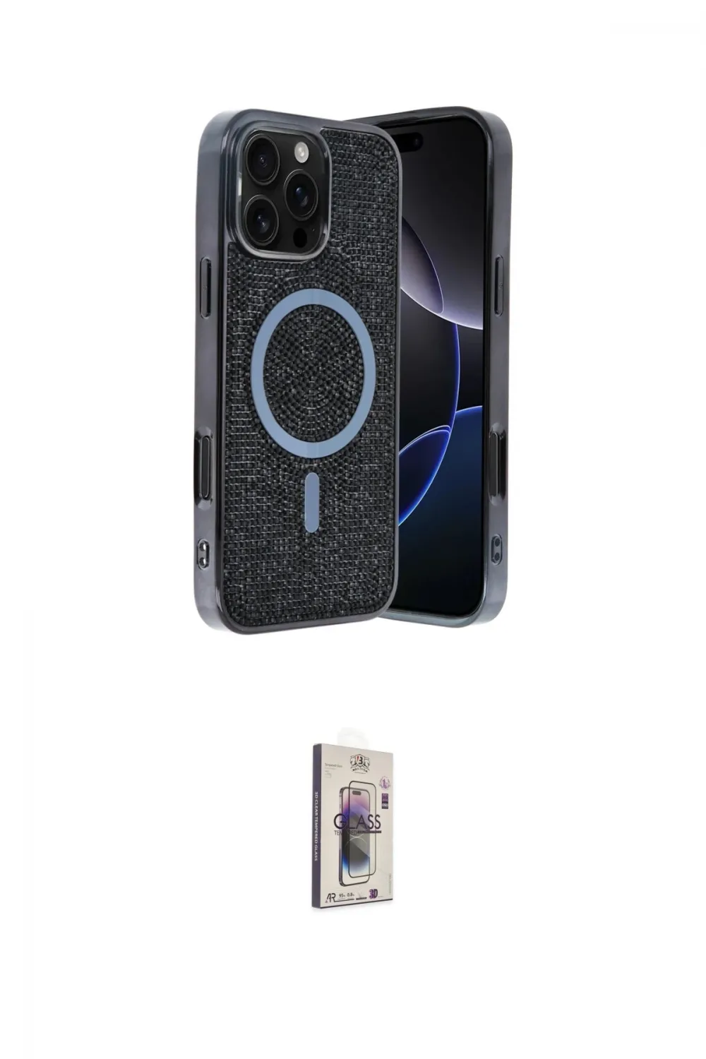 ieg™ iPhone 16 Pro Kılıf Eksen Çizgi - Siyah Bilvis 3D Cam Ekran Koruyucu
