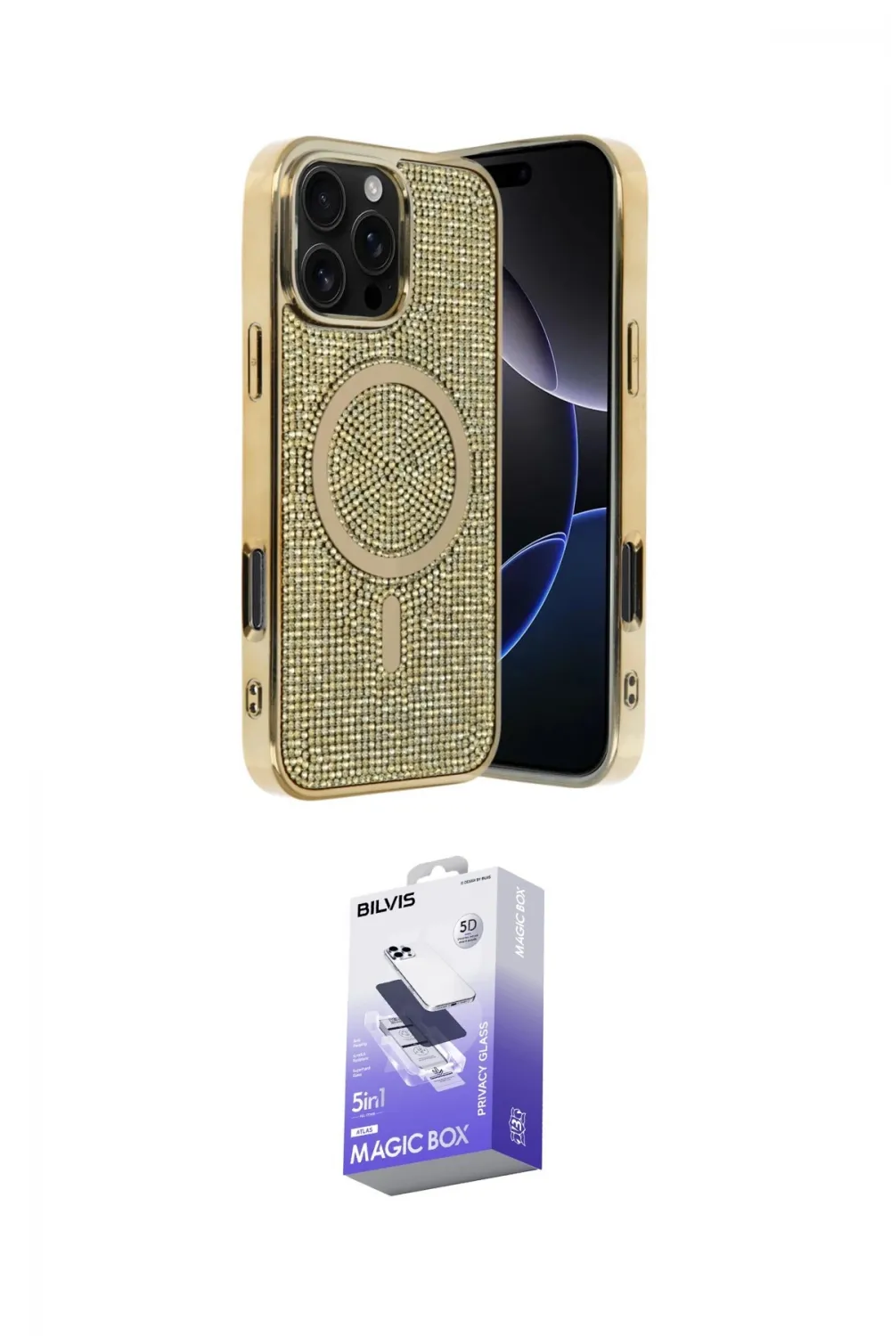 ieg™ iPhone 16 Pro Kılıf Eksen Çizgi - Siyah Bilvis 5in1 5D Magic Hayalet Cam Ekran Koruyucu