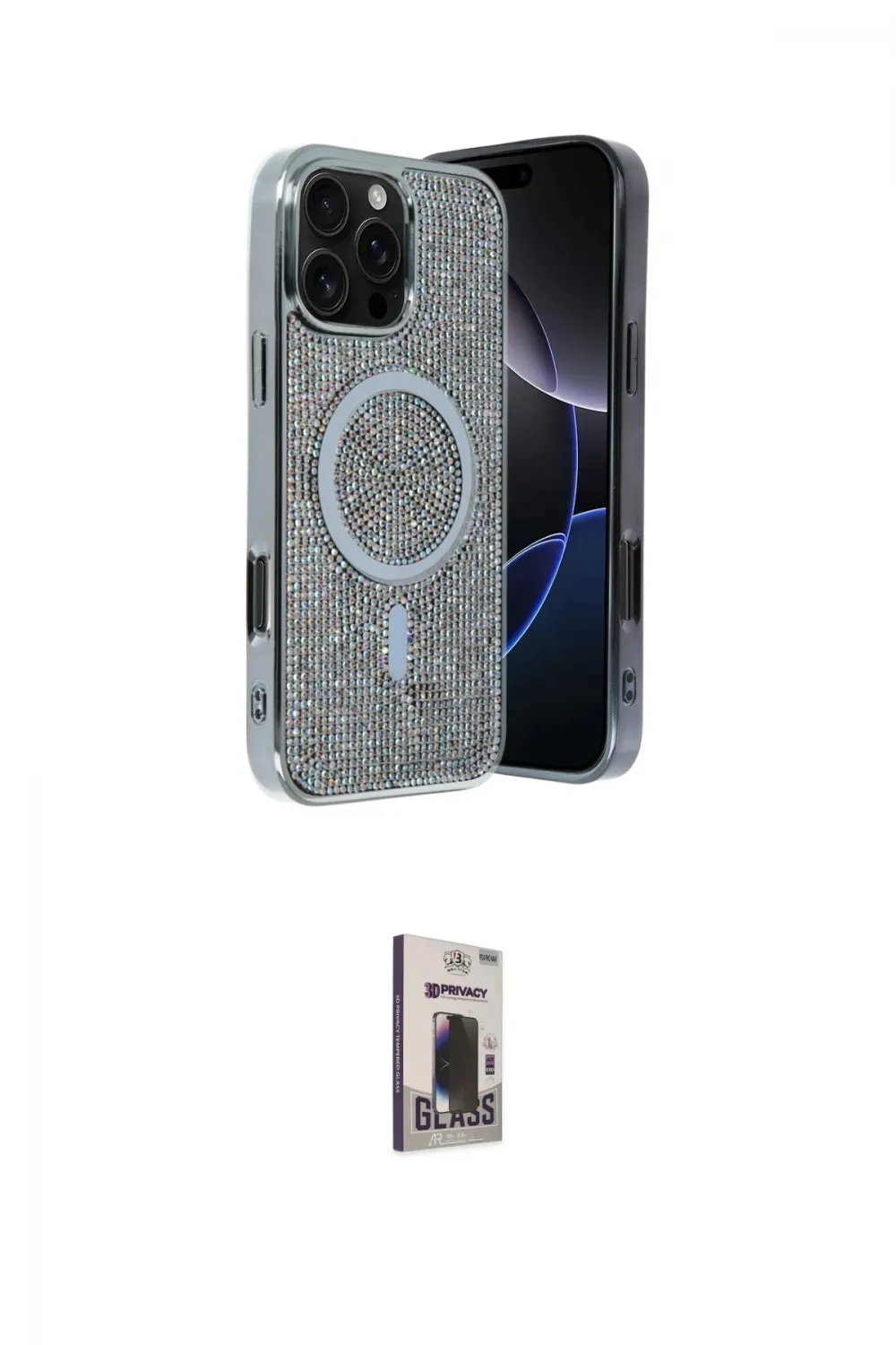 ieg™ iPhone 16 Pro Kılıf Eksen Çizgi - Siyah Bilvis Hayalet Cam Ekran Koruyucu