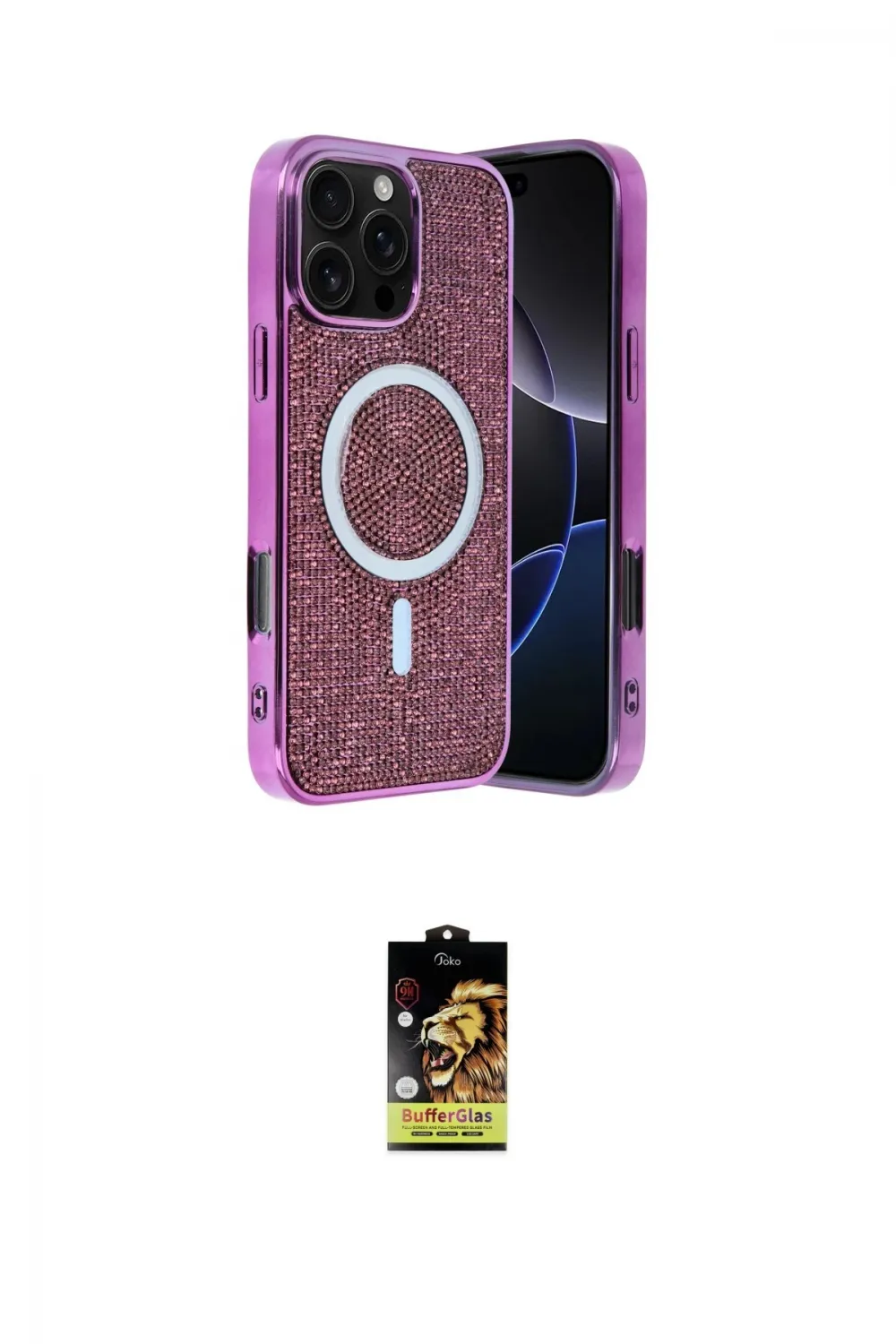 ieg™ iPhone 16 Pro Kılıf Eksen Çizgi - Siyah Buffer Cam Ekran Koruyucu