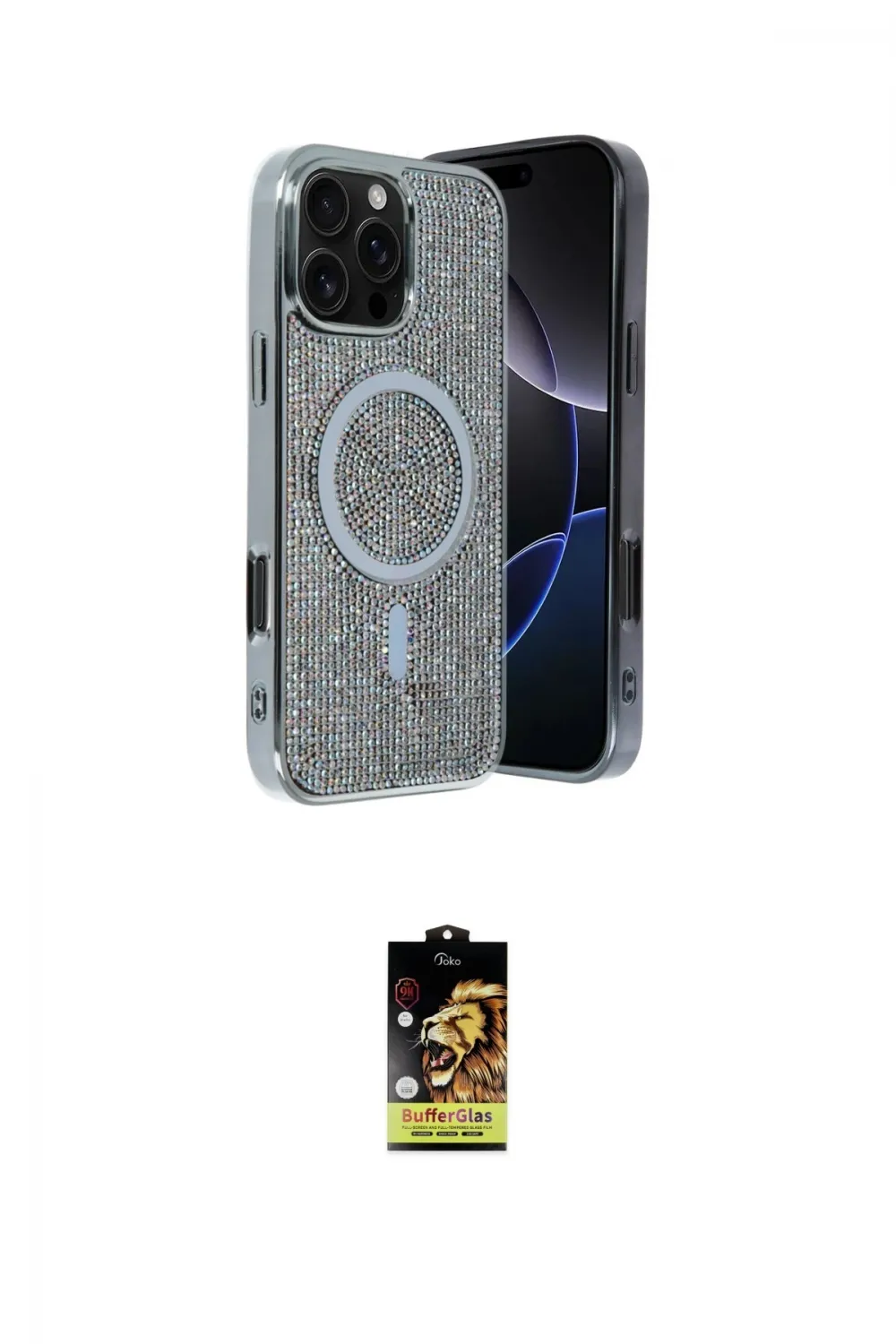 ieg™ iPhone 16 Pro Kılıf Eksen Çizgi - Siyah Buffer Cam Ekran Koruyucu