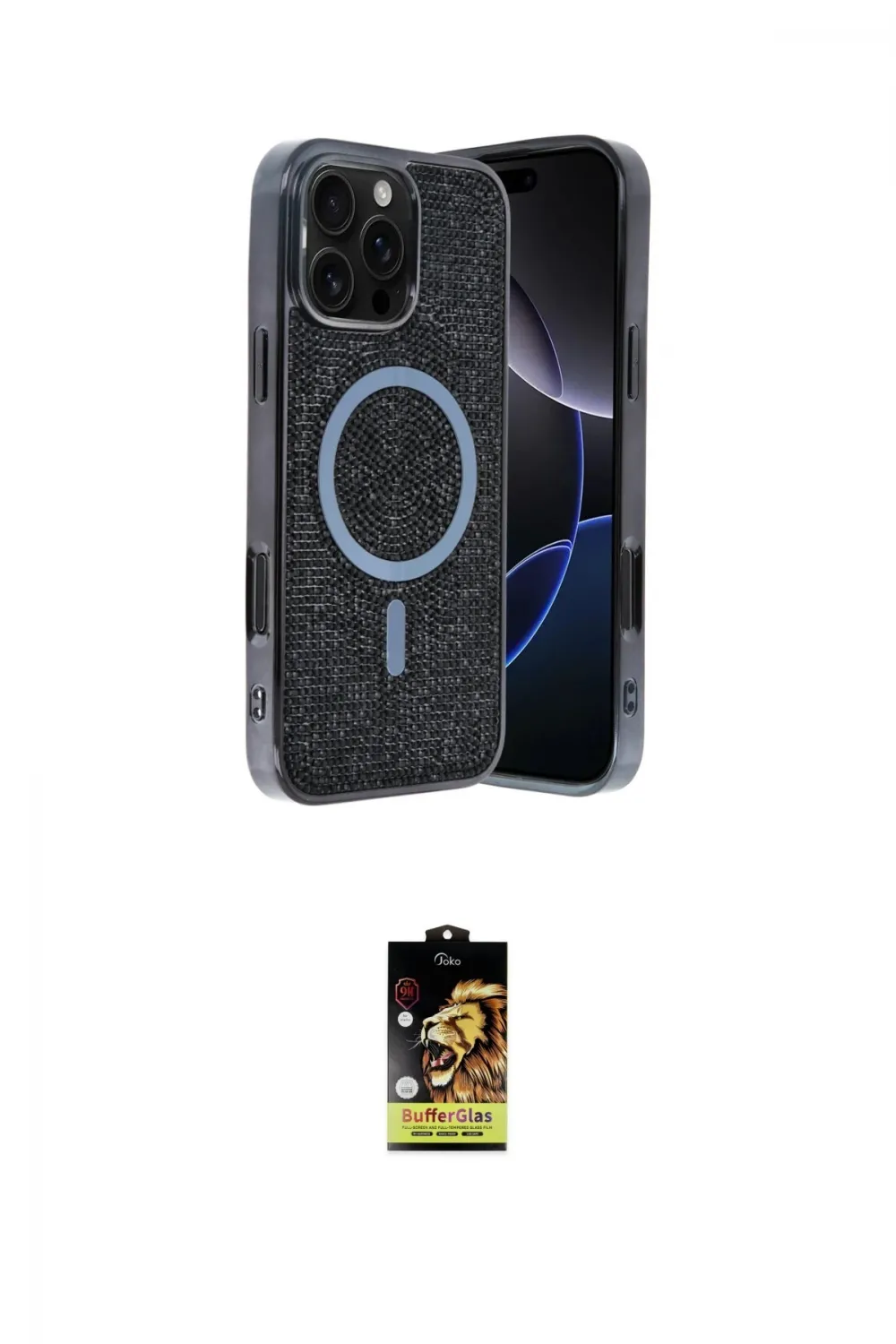 ieg™ iPhone 16 Pro Kılıf Eksen Çizgi - Siyah Buffer Cam Ekran Koruyucu