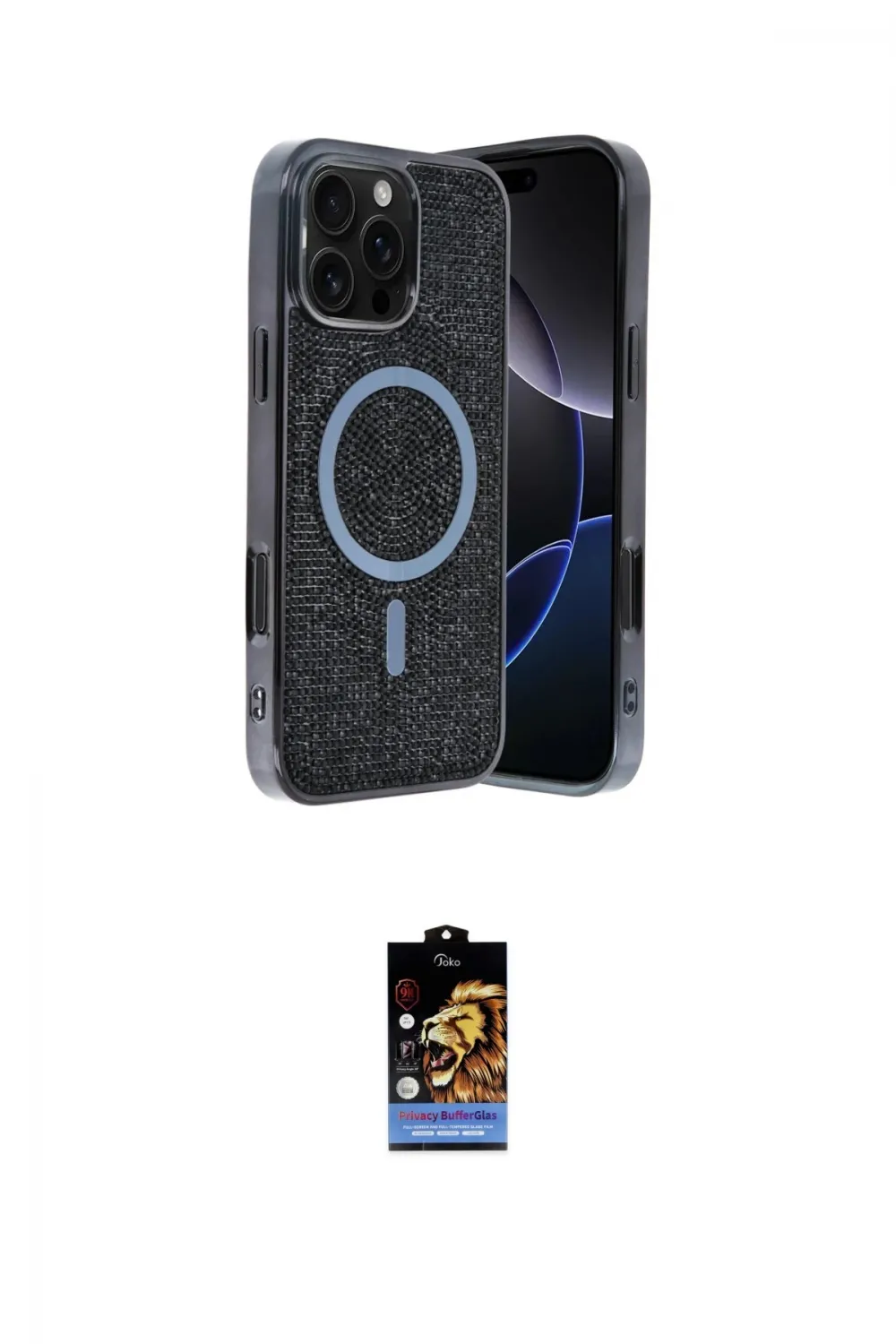 ieg™ iPhone 16 Pro Kılıf Eksen Çizgi - Siyah Buffer Hayalet Cam Ekran Koruyucu