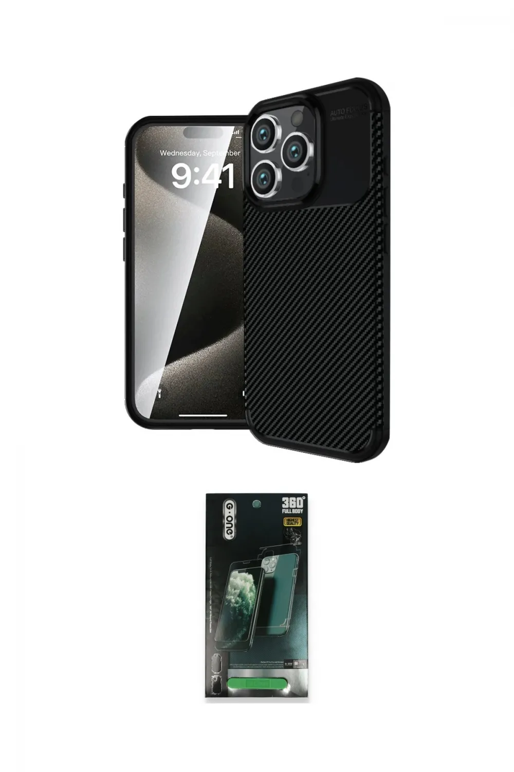 ieg™ iPhone 16 Pro Kılıf Eksen Form Prime - Siyah 360 Mat Full Body Arka Koruyucu