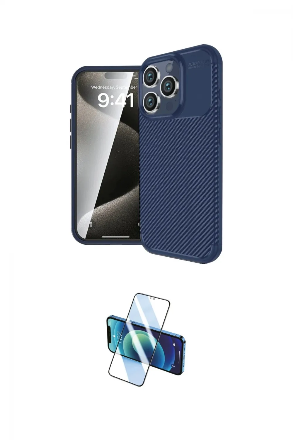 ieg™ iPhone 16 Pro Kılıf Eksen Form Prime - Siyah 3D Antistatik Cam Ekran Koruyucu