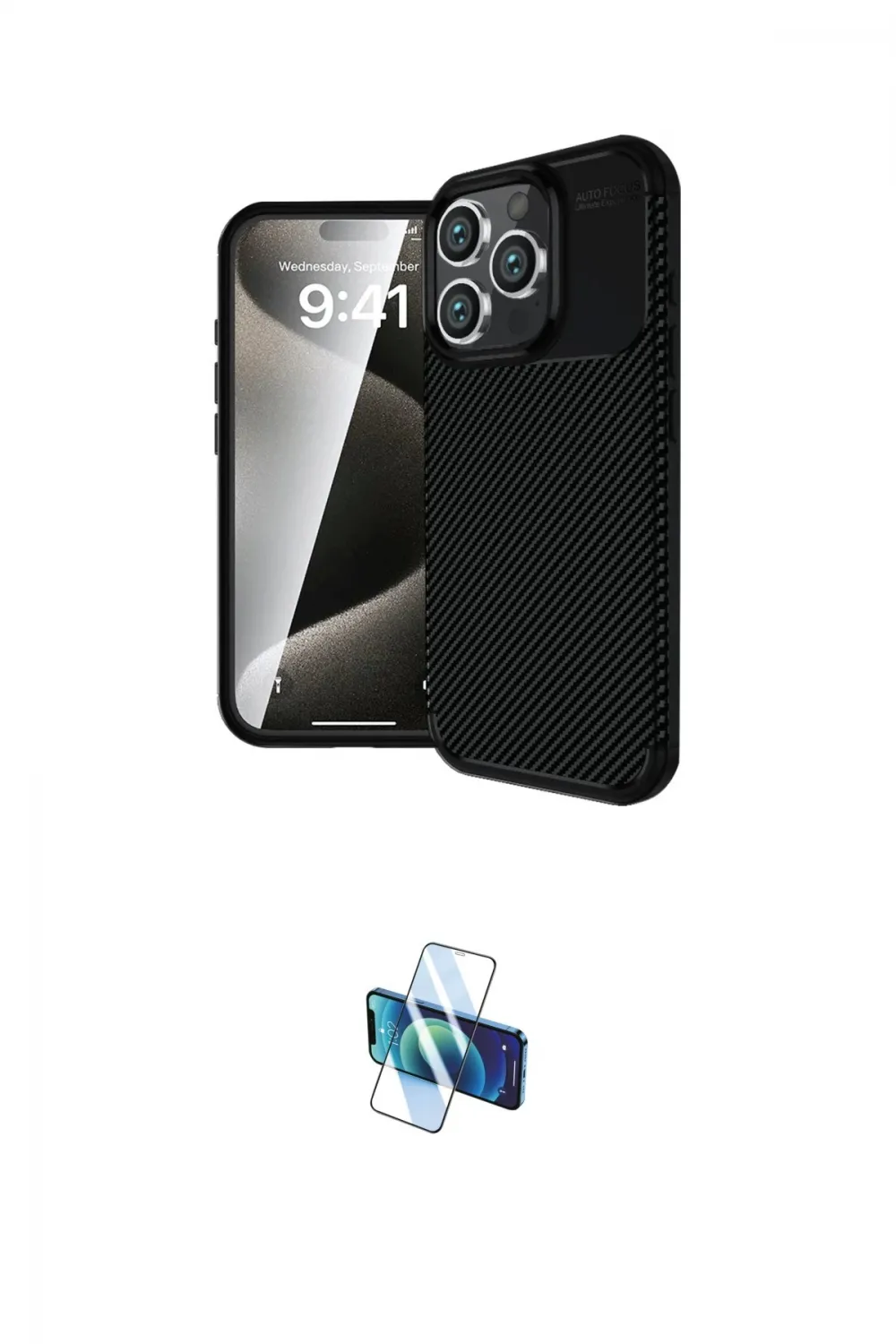 ieg™ iPhone 16 Pro Kılıf Eksen Form Prime - Siyah 3D Antistatik Seramik Nano Ekran Koruyucu