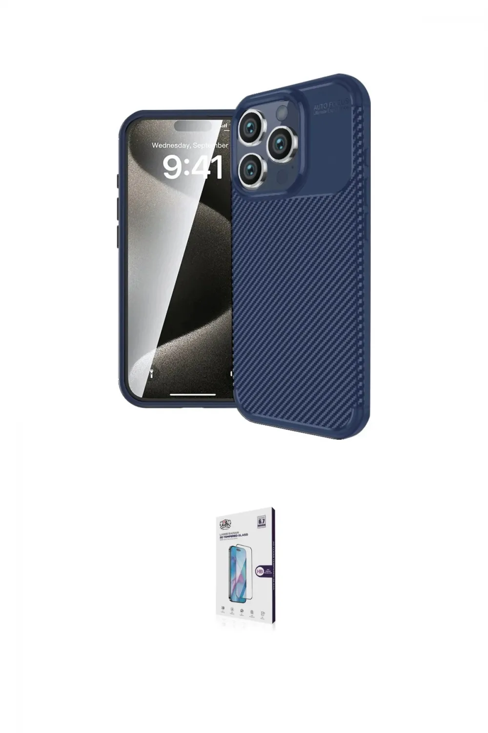 ieg™ iPhone 16 Pro Kılıf Eksen Form Prime - Siyah Bilvis 0.18mm Plus Cam Ekran Koruyucu