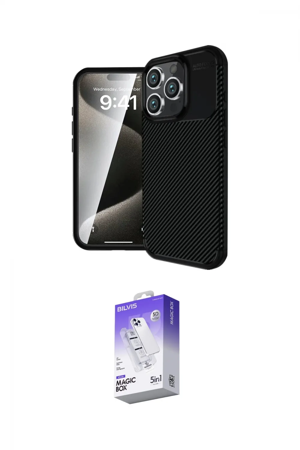 ieg™ iPhone 16 Pro Kılıf Eksen Form Prime - Siyah Bilvis 5in1 3D Magic Cam Ekran Koruyucu