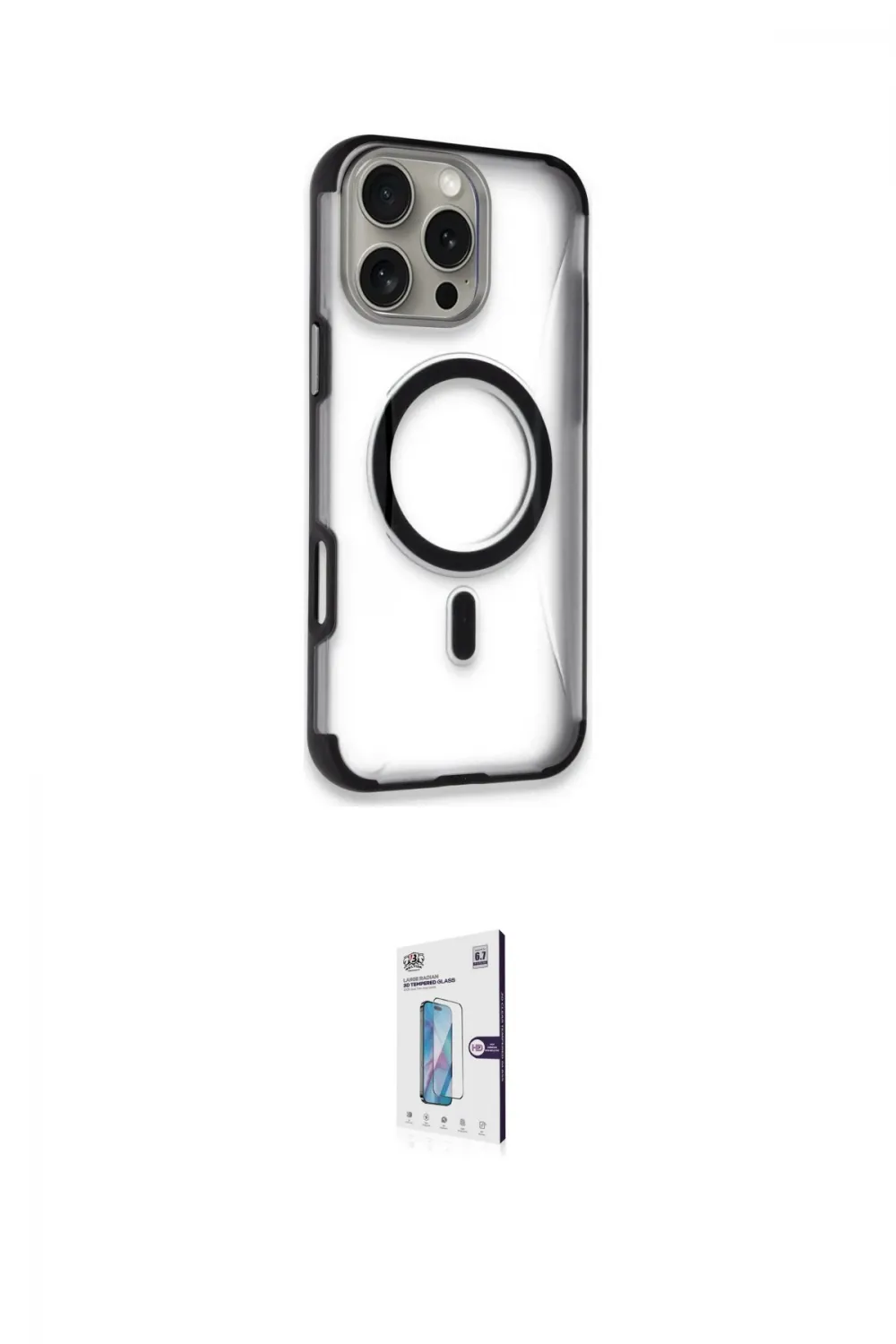 ieg™ iPhone 16 Pro Kılıf Eksen Klasik Koleksiyonu - Siyah Bilvis 0.18mm Plus Cam Ekran Koruyucu