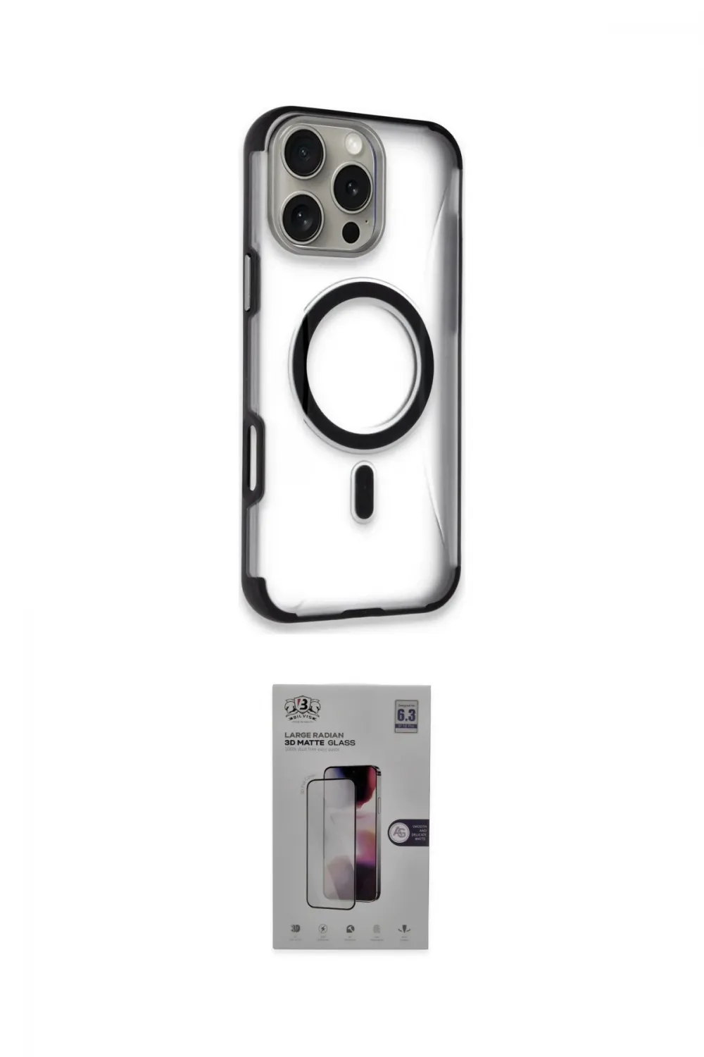 ieg™ iPhone 16 Pro Kılıf Eksen Klasik Koleksiyonu - Siyah Bilvis 3D Mat Cam Ekran Koruyucu