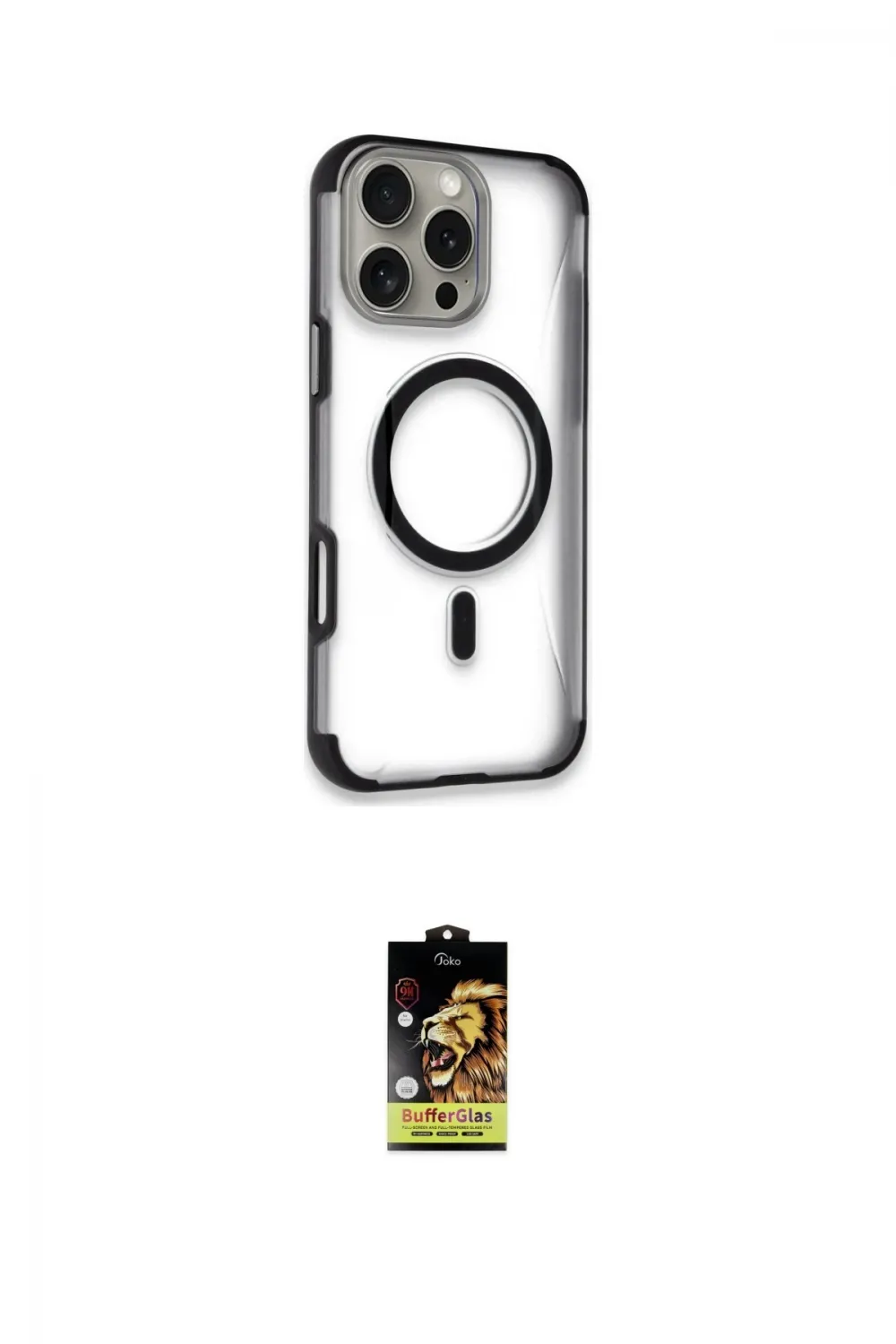 ieg™ iPhone 16 Pro Kılıf Eksen Klasik Koleksiyonu - Siyah Buffer Cam Ekran Koruyucu
