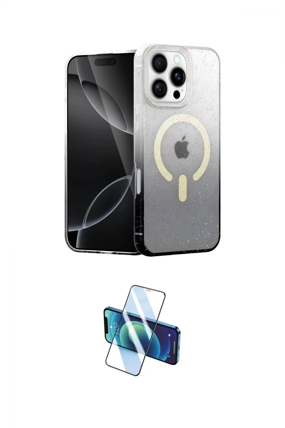 ieg™ iPhone 16 Pro Kılıf Eksen Minimal Özel Seri - Siyah 3D Antistatik Cam Ekran Koruyucu