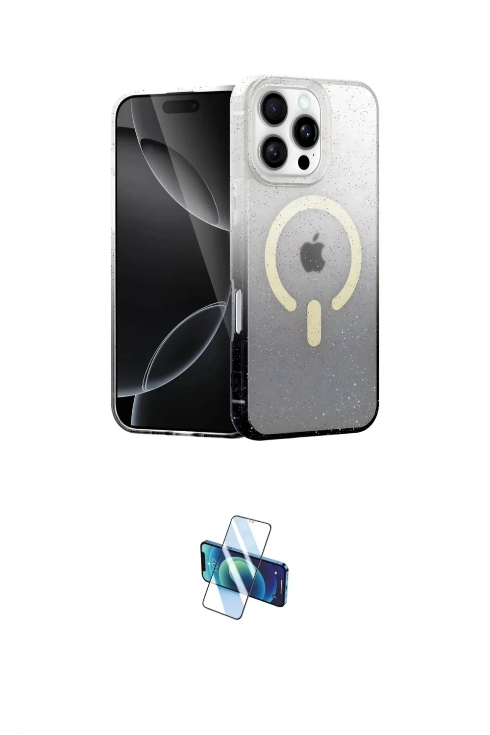 ieg™ iPhone 16 Pro Kılıf Eksen Minimal Özel Seri - Siyah 3D Antistatik Seramik Nano Ekran Koruyucu