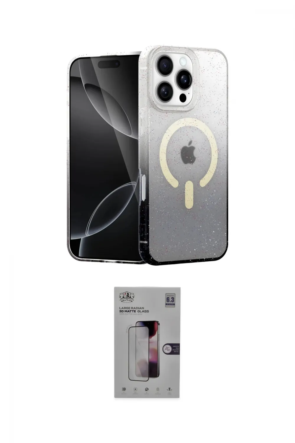 ieg™ iPhone 16 Pro Kılıf Eksen Minimal Özel Seri - Siyah Bilvis 3D Mat Cam Ekran Koruyucu