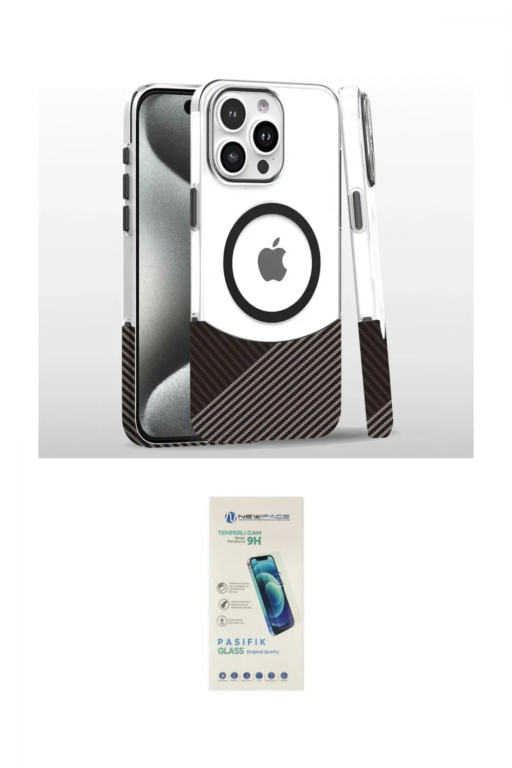 ieg™ iPhone 16 Pro Kılıf İz Asil Prime - Şeffaf Pasifik Cam Ekran Koruyucu