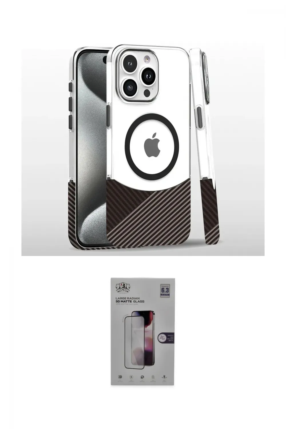 ieg™ iPhone 16 Pro Kılıf İz Asil Prime - Siyah Bilvis 3D Mat Cam Ekran Koruyucu