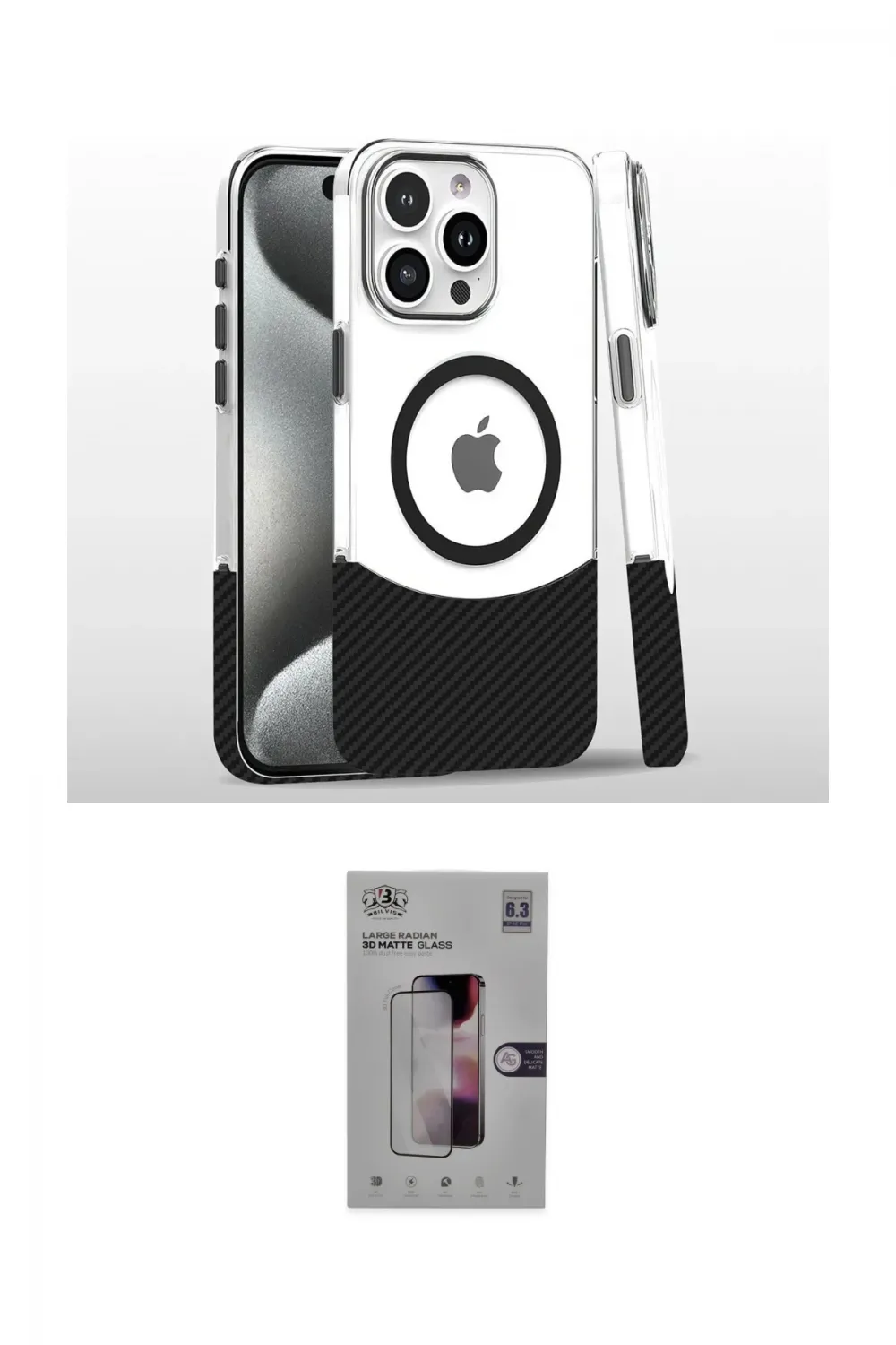 ieg™ iPhone 16 Pro Kılıf İz Asil Prime - Siyah Bilvis 3D Mat Cam Ekran Koruyucu